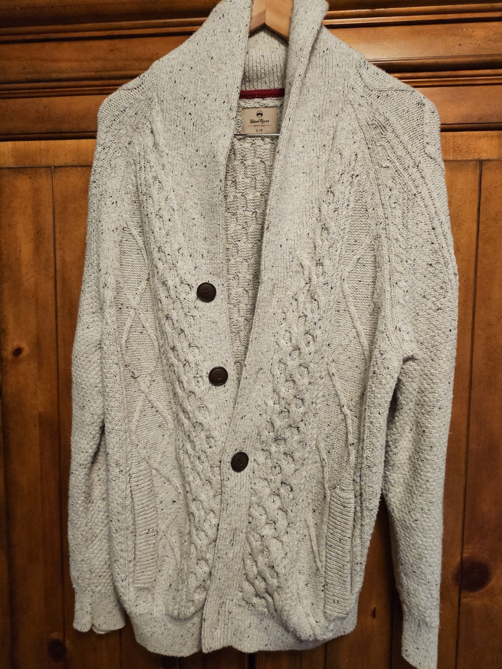 Shawl Collar Cable Cardigan Sweater - Light Gray